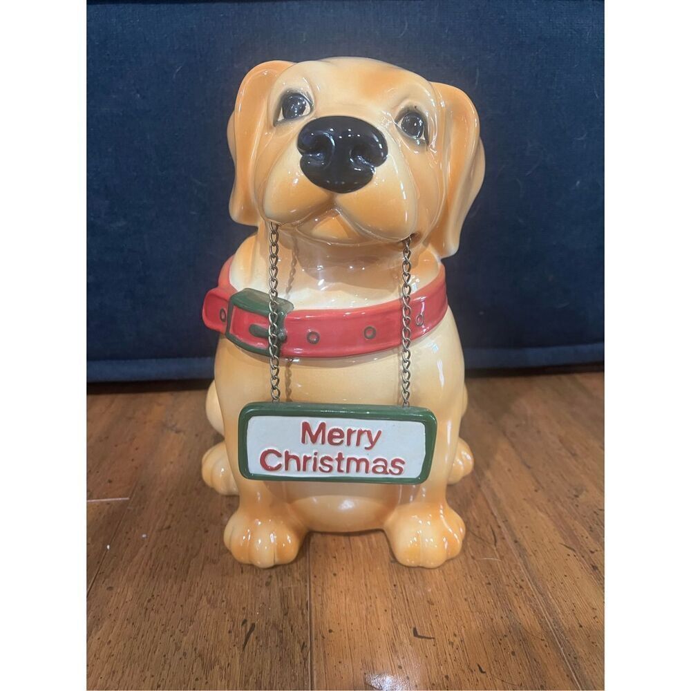CKRO Puppy Dog Ceramic Merry Christmas or Welcome Sign Cookie Jar